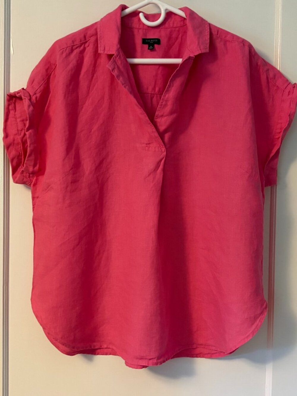 Talbots 100% linen pink collared popover blouse size 1X preppy classic summer